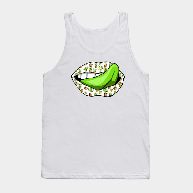 Artistic Abstract Cactus Pattern Lips with Green Tongue - by Iskybibblle Tank Top by iskybibblle